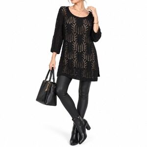 Sloni Tunic Dress Women Medium Black Open Knit Crochet Gothic Boho Whimsigoth